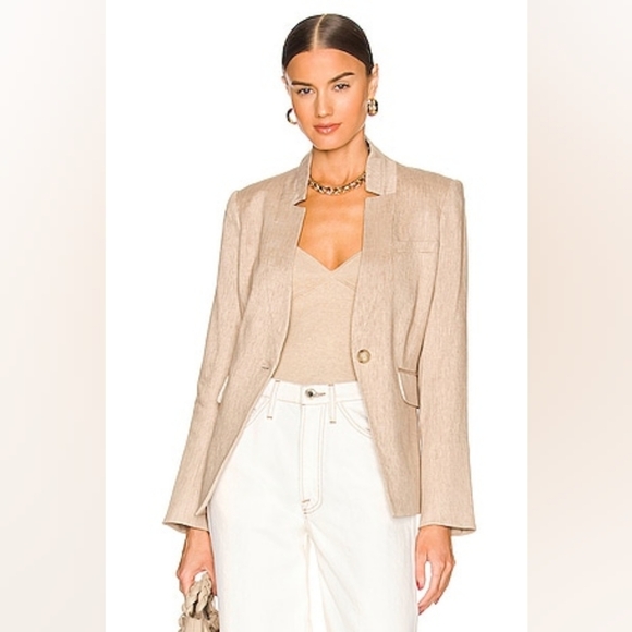Veronica Beard Jackets & Blazers - Beard Size 2 Linen UpCollar Beige Tan Dickey Jacket Blazer